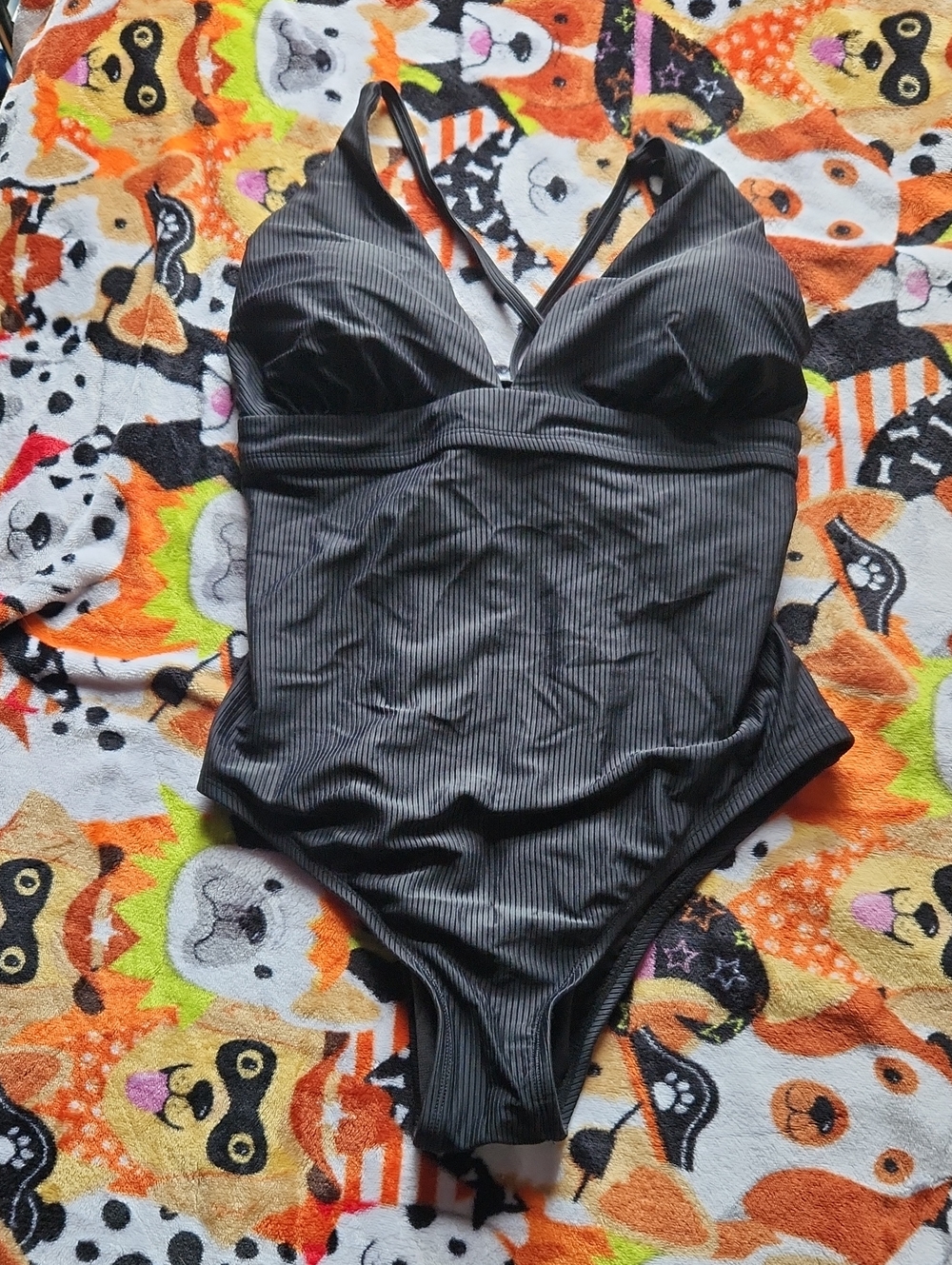 Time and Tru Black Pinstripe One-Piece Swimsuit XL